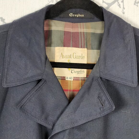 Croydon Avant Garde VTG Navy Plaid Lined Trench Coat - Picture 2 of 11